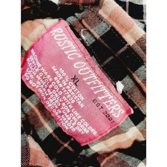 Rustic outfitters coral black plaid super soft 100% cotton sz XL flannel top - Picture 3 of 3